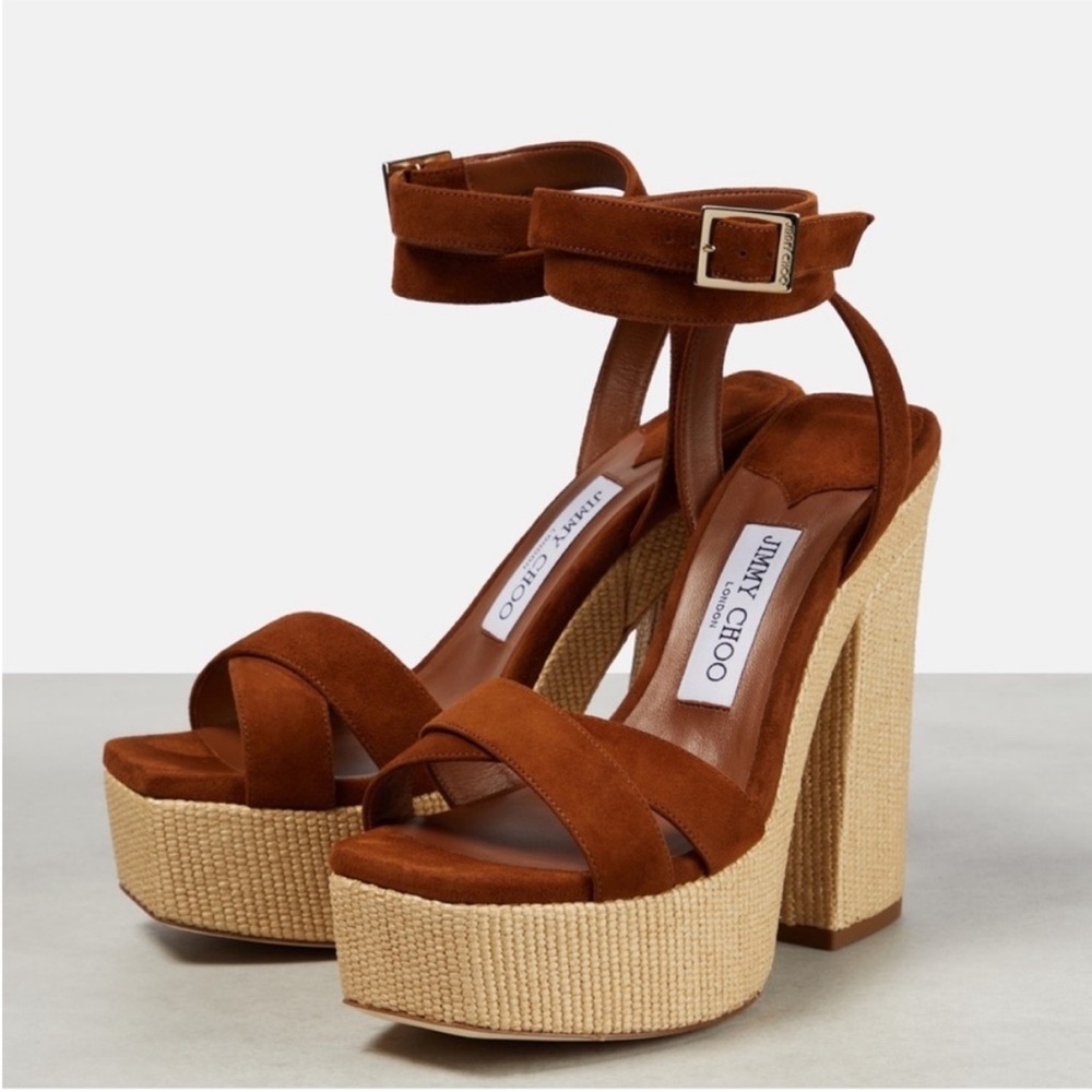 EUC JIMMY CHOO Gaia 140 suede platform sandals $995 38 - Picture 2 of 15